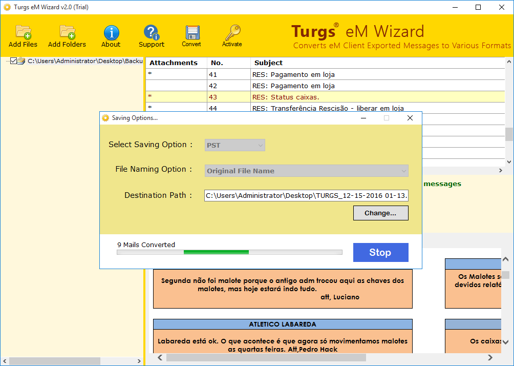 Enter Destination Path and Convert eM Client EML Files
